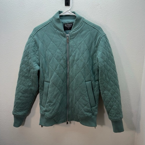 Athleta Jackets & Blazers - Athleta Retroplush Bomber Jacket Women's XS Green Quilted Relaxed Fit Full Zip